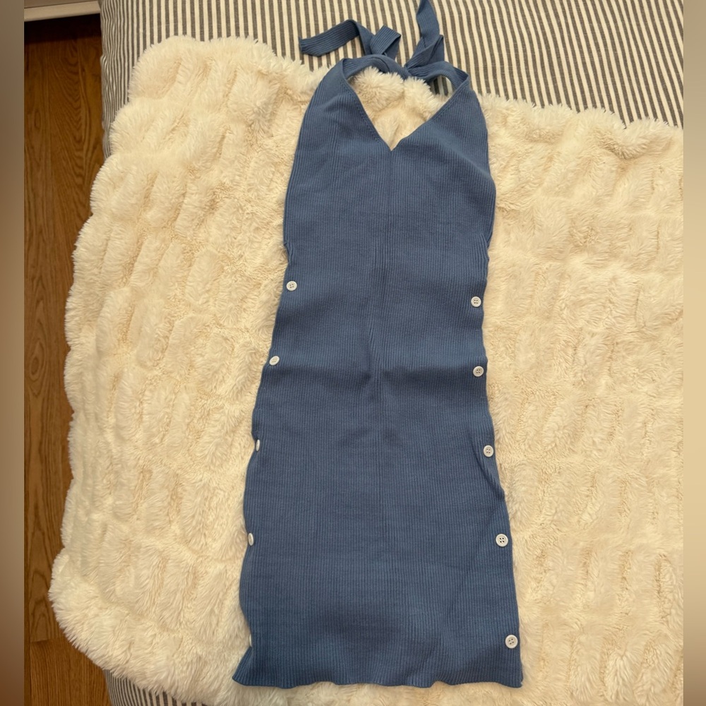 White Fox Boutique Blue Ribbed Mini Dress